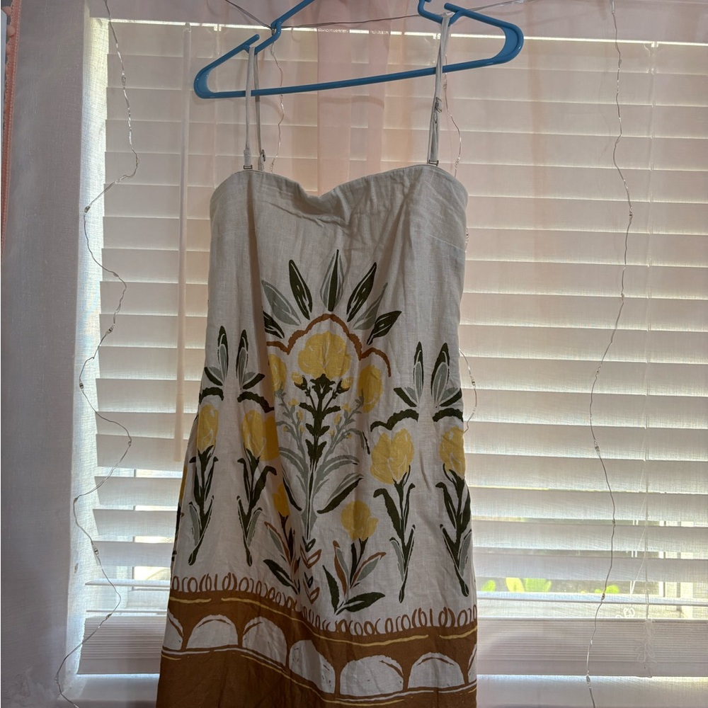 Abercrombie & Fitch Strapless Dress with Yellow and Brown Floral Design